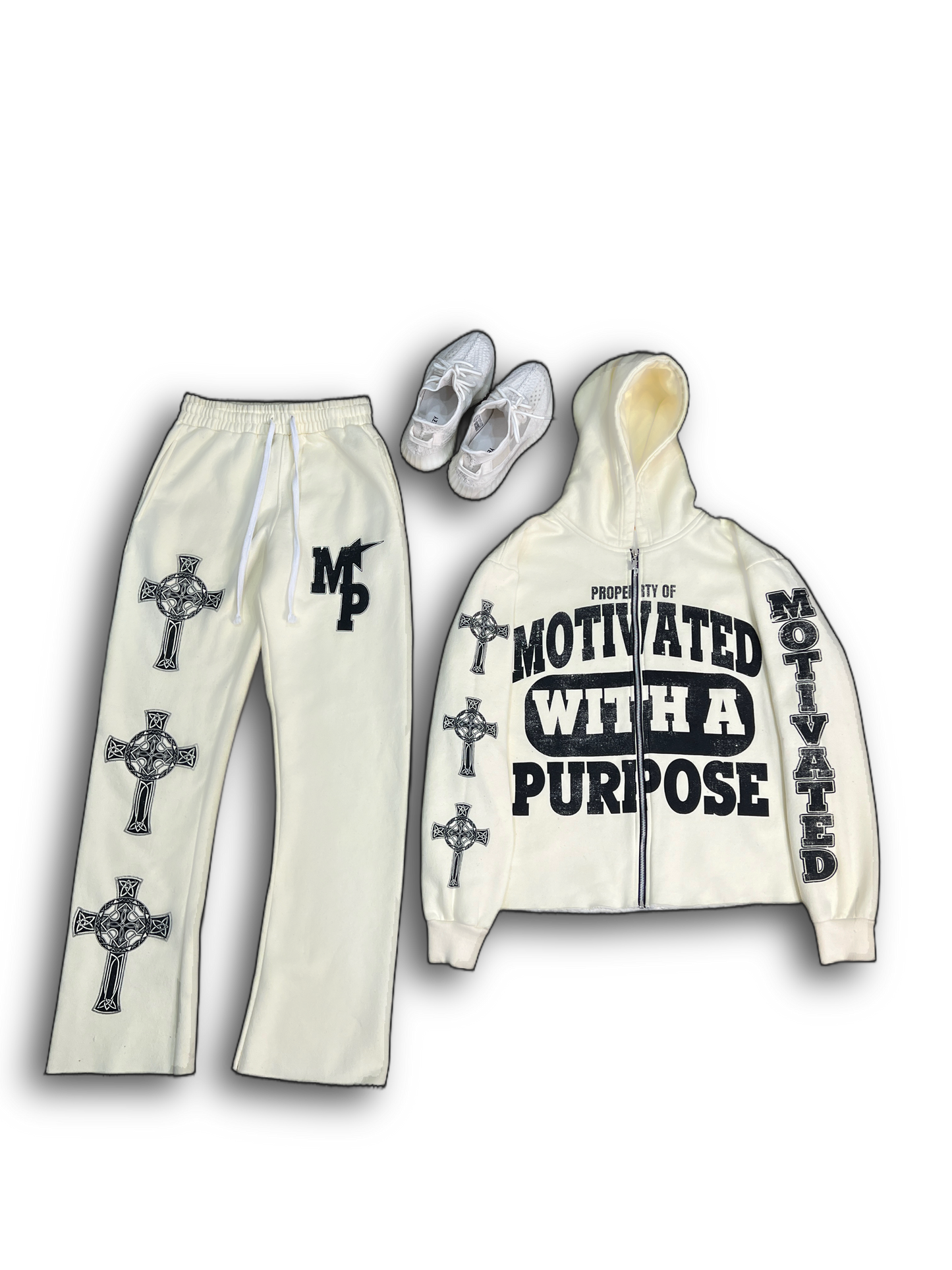 "Motivated With A Purpose"  Cream Hoodie & Pant Set