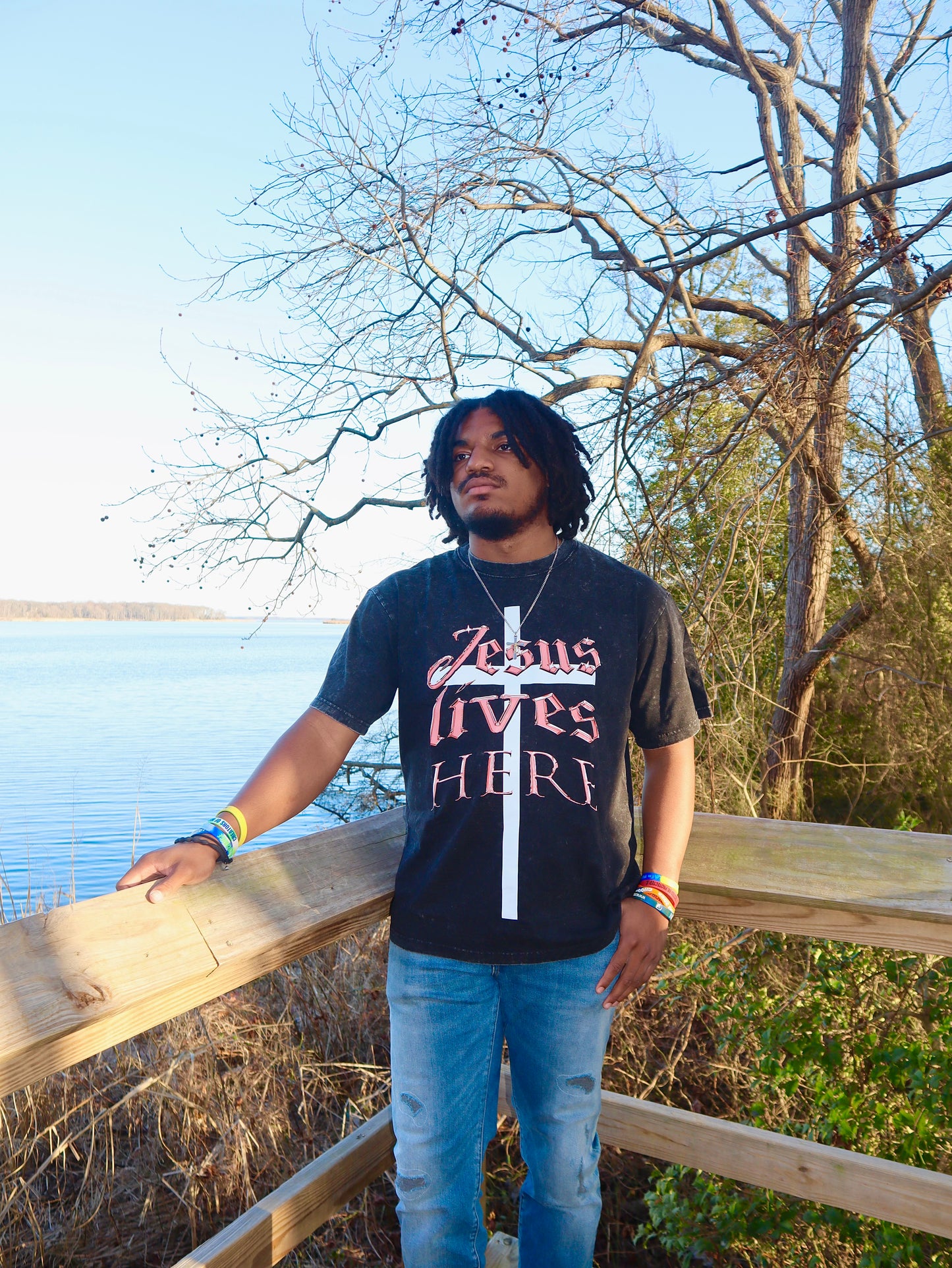 "Jesus Lives Here" Red Cross Short Sleeve T-Shirt