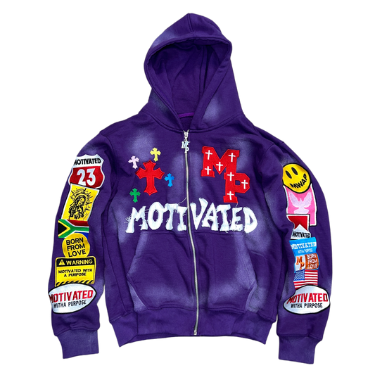 "MOTIVATED" Purple Embroidery Patch Hoodie