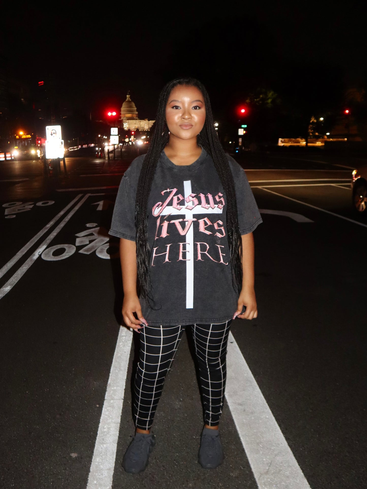 "Jesus Lives Here" Red Cross Short Sleeve T-Shirt